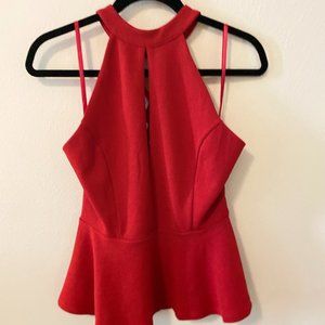 Sexy Red High Neck Sleeveless Peplum Top with Criss-Cross Back - RED - Size M
